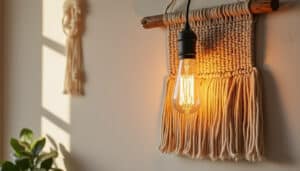 Applique murale en corde et bois : charme naturel et lumière douce