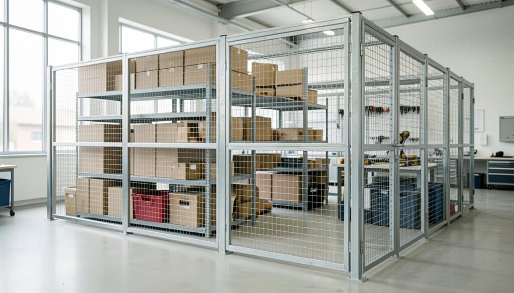 Cloison grillagée en atelier, stockage et sécurité